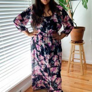 F21 Purply Floral Dress (sheer) with mini slip under